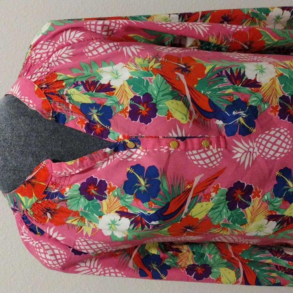 Macbeth Collection by Margaret Josephs Multicolor Tropical Blouse.Size S - Picture 3 of 9